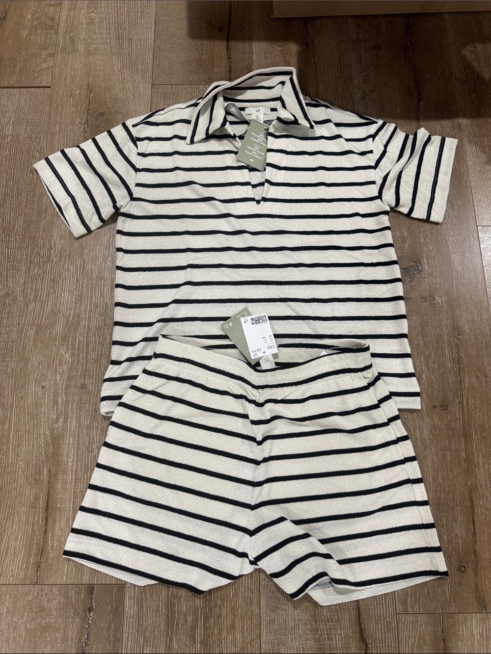 H&M Cream and Black Striped Short Sleeve Pajama Set